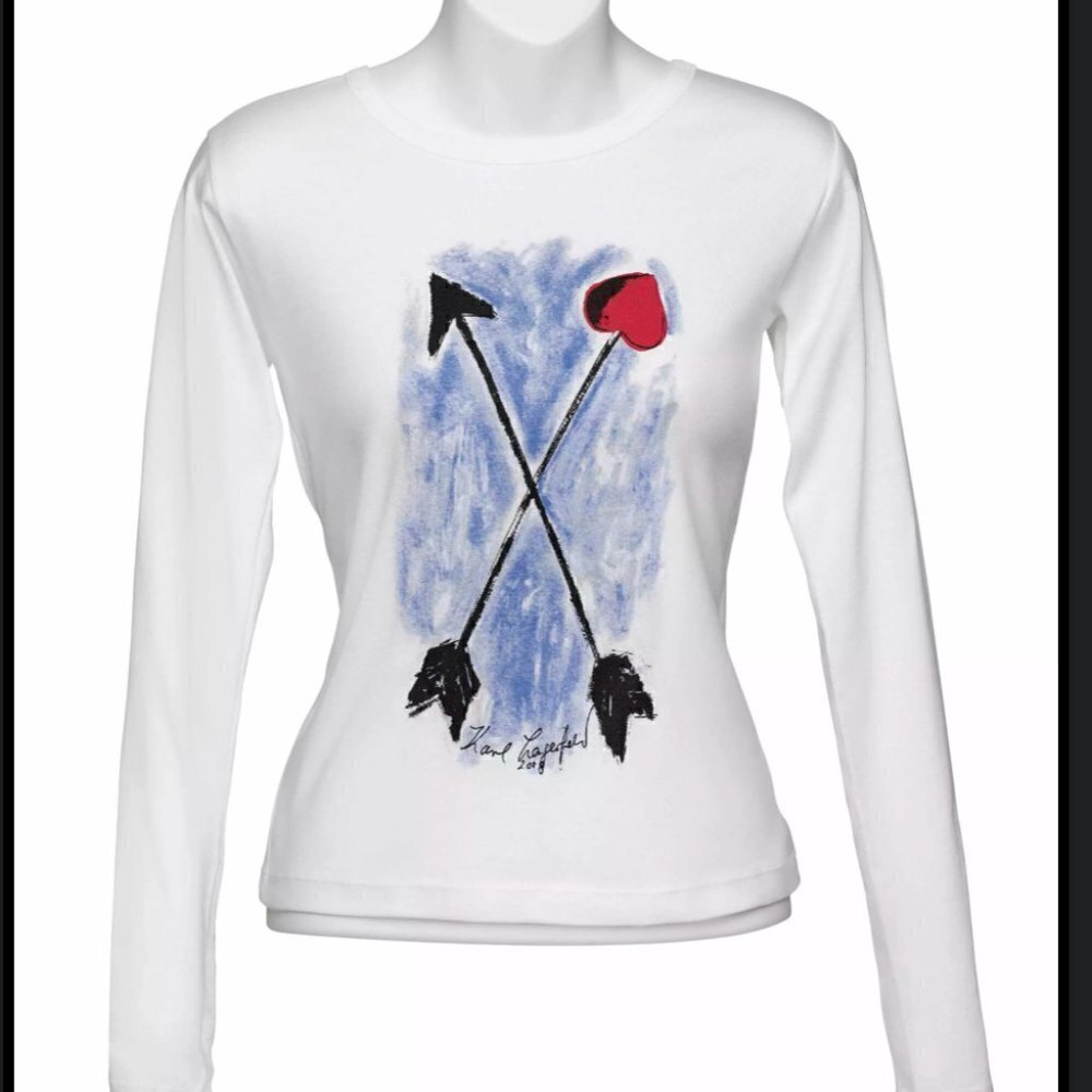 NWT Saks Fifth x Karl Lagerfeld 2008 arrow white long sleeve top size XL